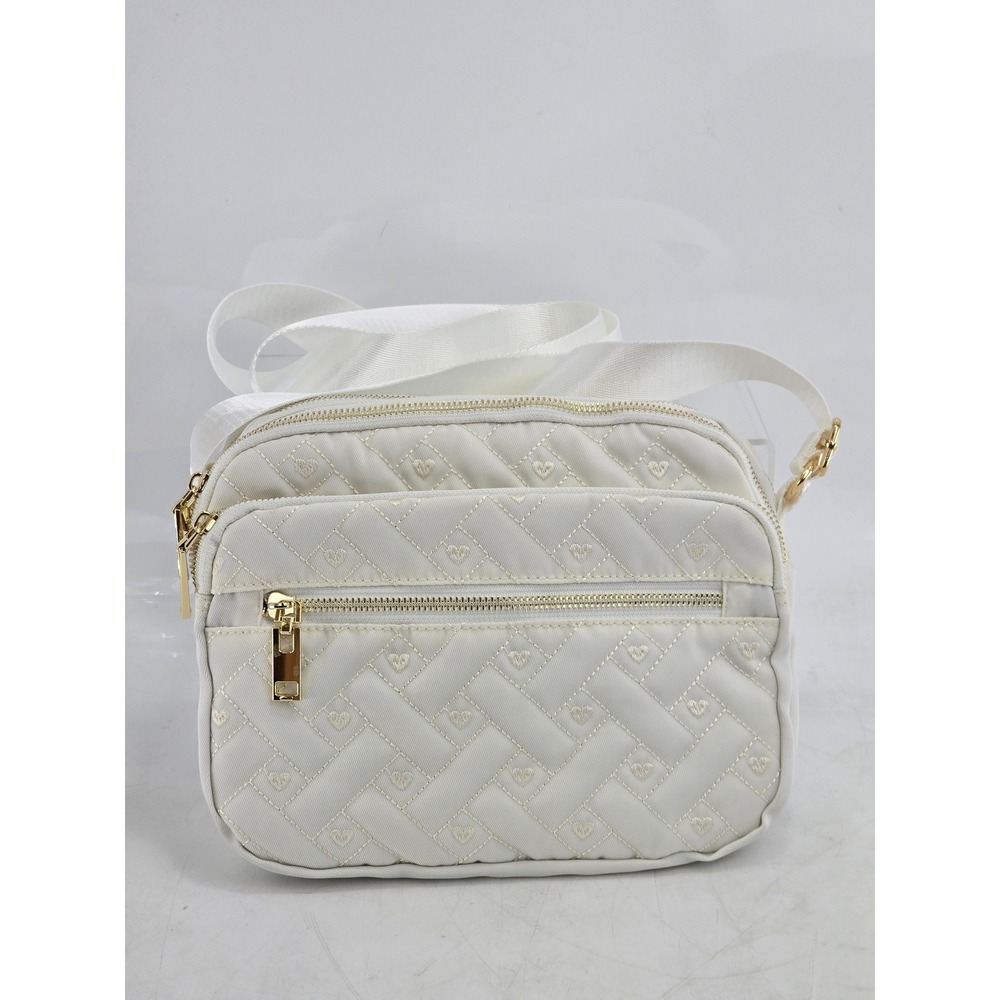 CHIC Crossbody Bag Womens Small White Heart Quilted Triple‎ Zip - Excellent